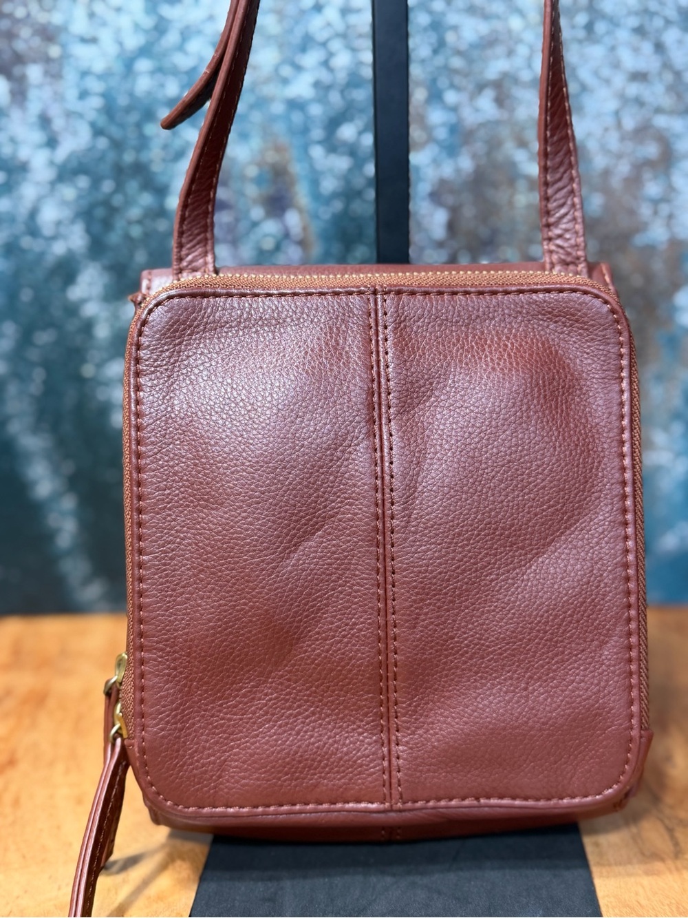 American Leather Co. Minimalist Kansas Leather Crossbody Bag Brandy Brown - Picture 5 of 13